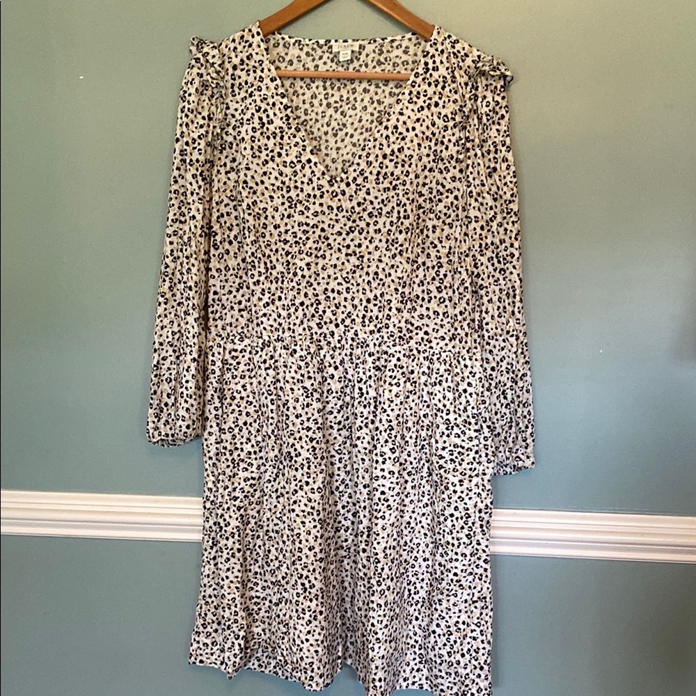 J.crew Factory cottagecore leopard print cotton shift dress ruffle shoulder XXL